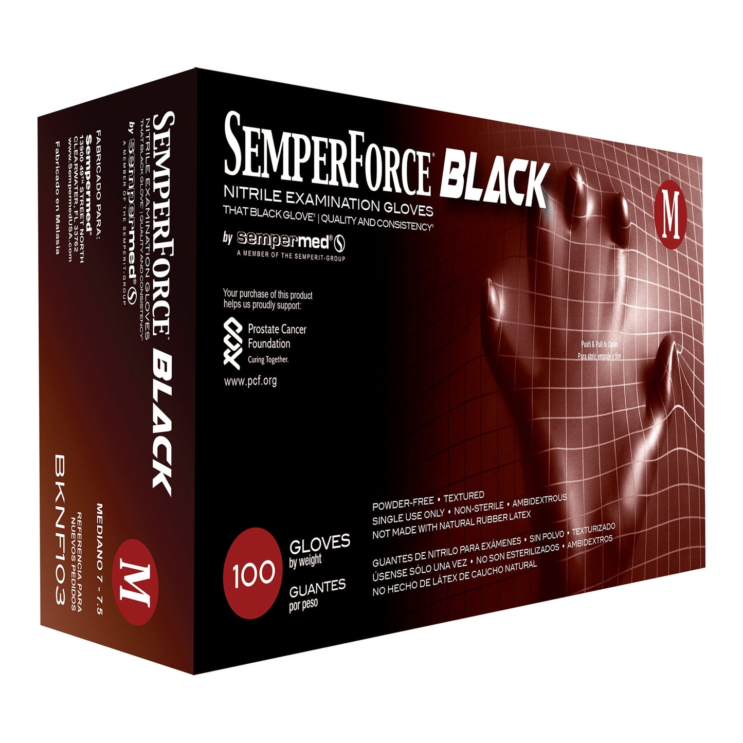 SemperForce Nitrile Exam Glove, Black, PF, Textured, MD, Bx/100