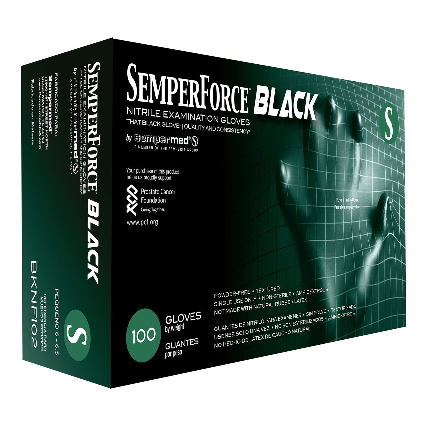 SemperForce Nitrile Exam Glove, Black, PF, Textured, SM, Bx/100