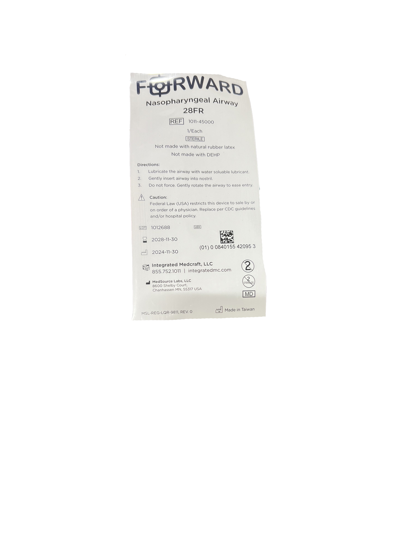 Forward Nasopharyngeal Airway 28F