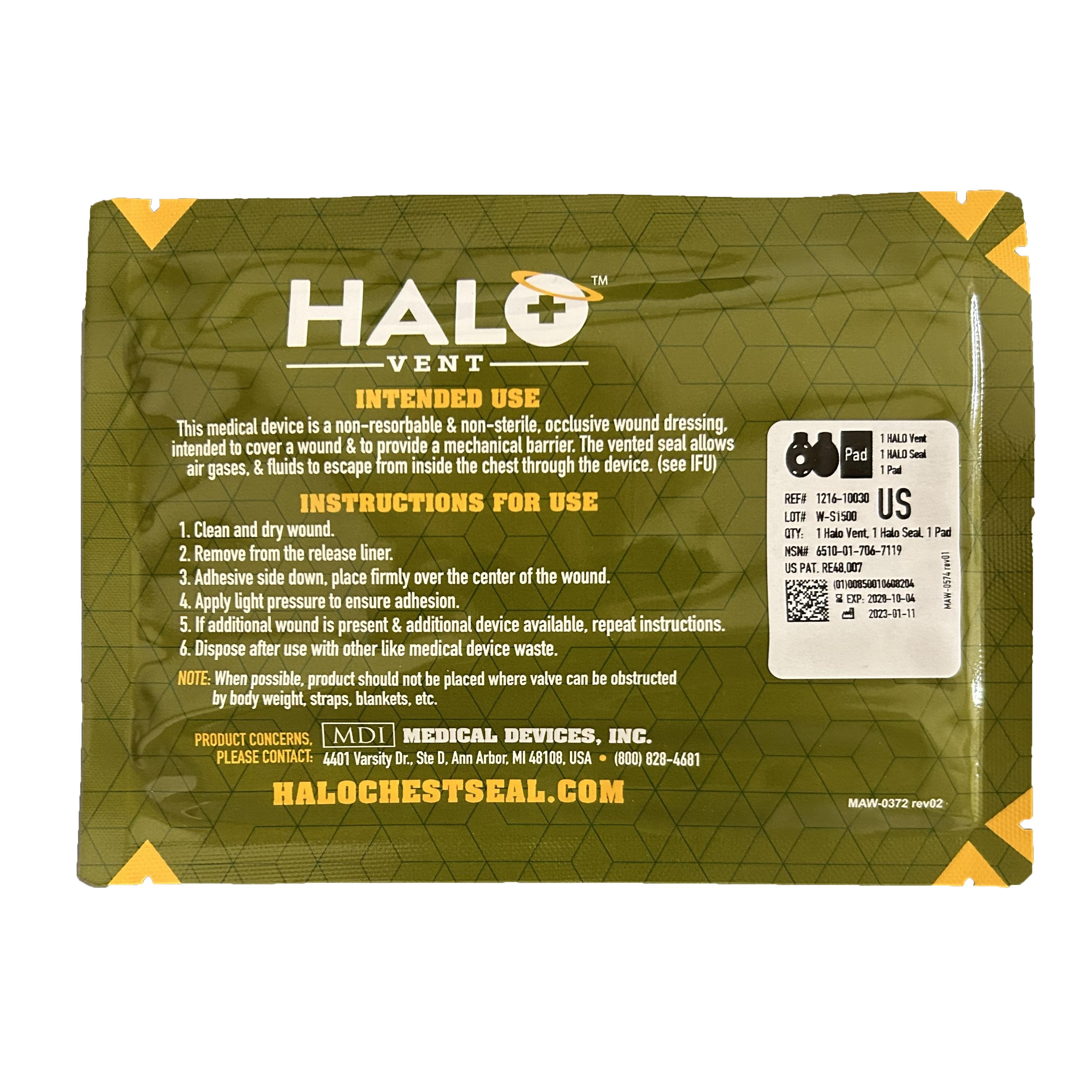 HALO Combo Pack IFAK 7x5 w/ Absorbant Pad, (1 Halo Seal, 1 Halo Vent,