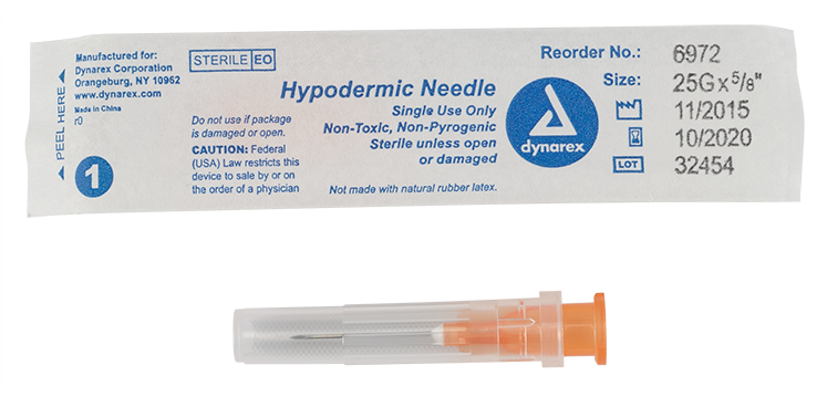 Hypodermic Needle - Non-Safety, 25G, 5/8" needle, BX/100