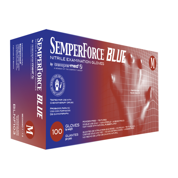 SemperForce Nitrile Exam Glove, Blue, PF, Textured, MD, Bx/100