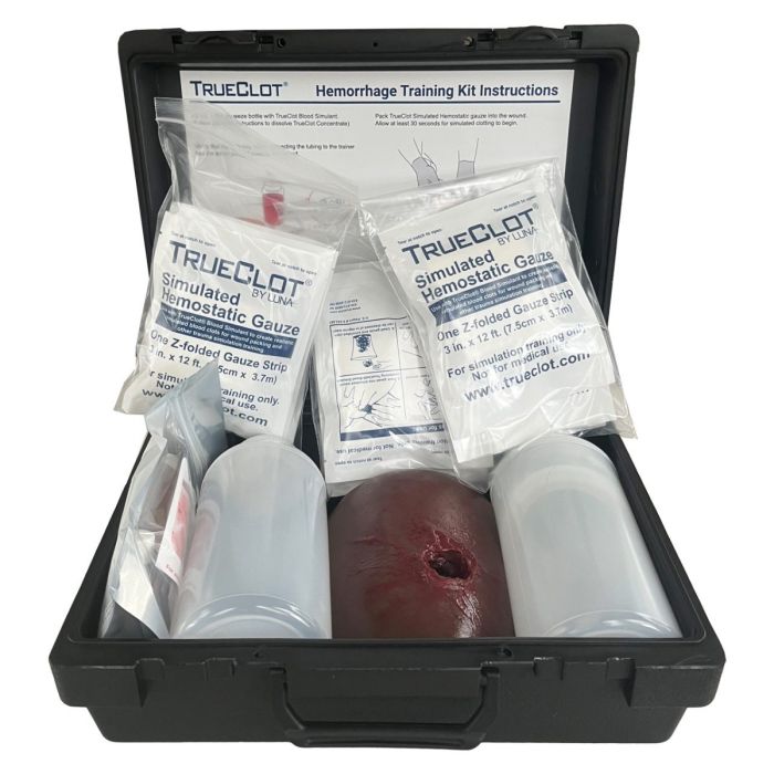 TrueClot Hemorrhage Training Kit, Guns Shot Wound, w/Z-Fold Gauze, Dark Skin Tone