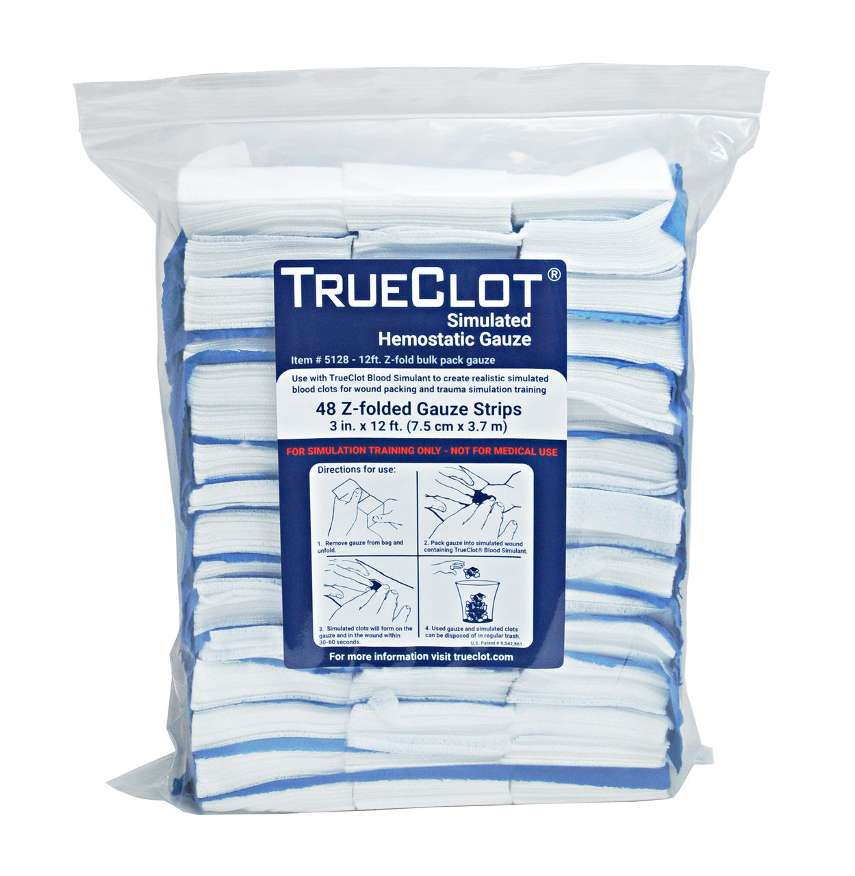 TrueClot Simulated Hemostatic Gauze, Z-folded, 12 ft. length 48pcs. bulk pack