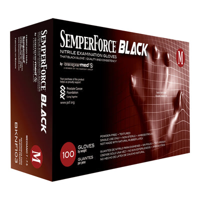 SemperForce Nitrile Exam Glove, Black, PF, Textured, MD, Bx/100