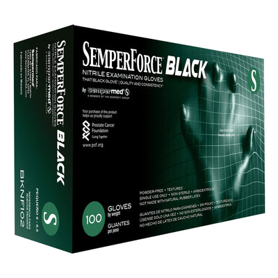 SemperForce Nitrile Exam Glove, Black, PF, Textured, SM, Bx/100