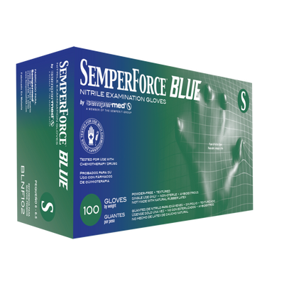 SemperForce Nitrile Exam Glove, Blue, PF, Textured, SM, Bx/100