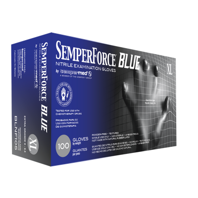 SemperForce Nitrile Exam Glove, Blue, PF, Textured, XLG, Bx/100