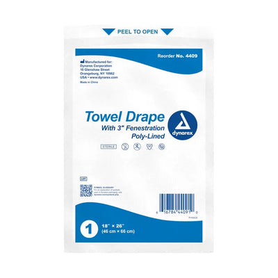 Disposable Towel Drapes Fenestrated Sterile, 18" x 26", BX/50-Dynarex-Integrated MedCraft