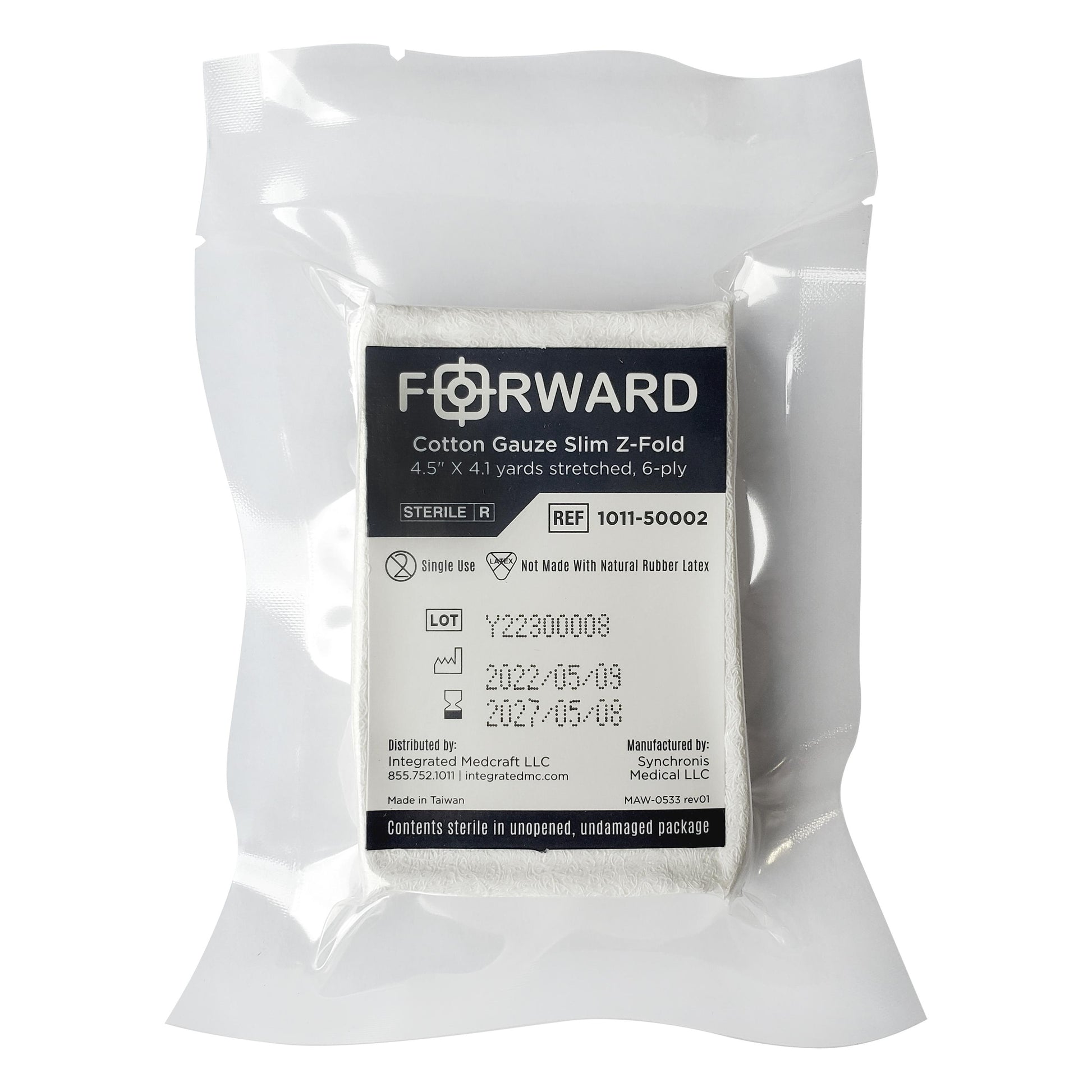Forward Cotton Gauze Slim Z-Fold, 6 ply, Sterile, 4.5" x 4,1yds, 130/CS, EA-Integrated MedCraft-Integrated MedCraft