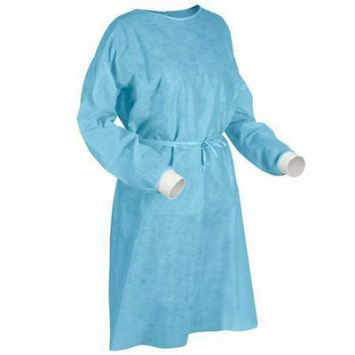 Isolation Gown, Full Back, Tie Neck, Tie Waist, Knit Cuffs, Universal, Blue, Bag/10-Integrated MedCraft-Integrated MedCraft