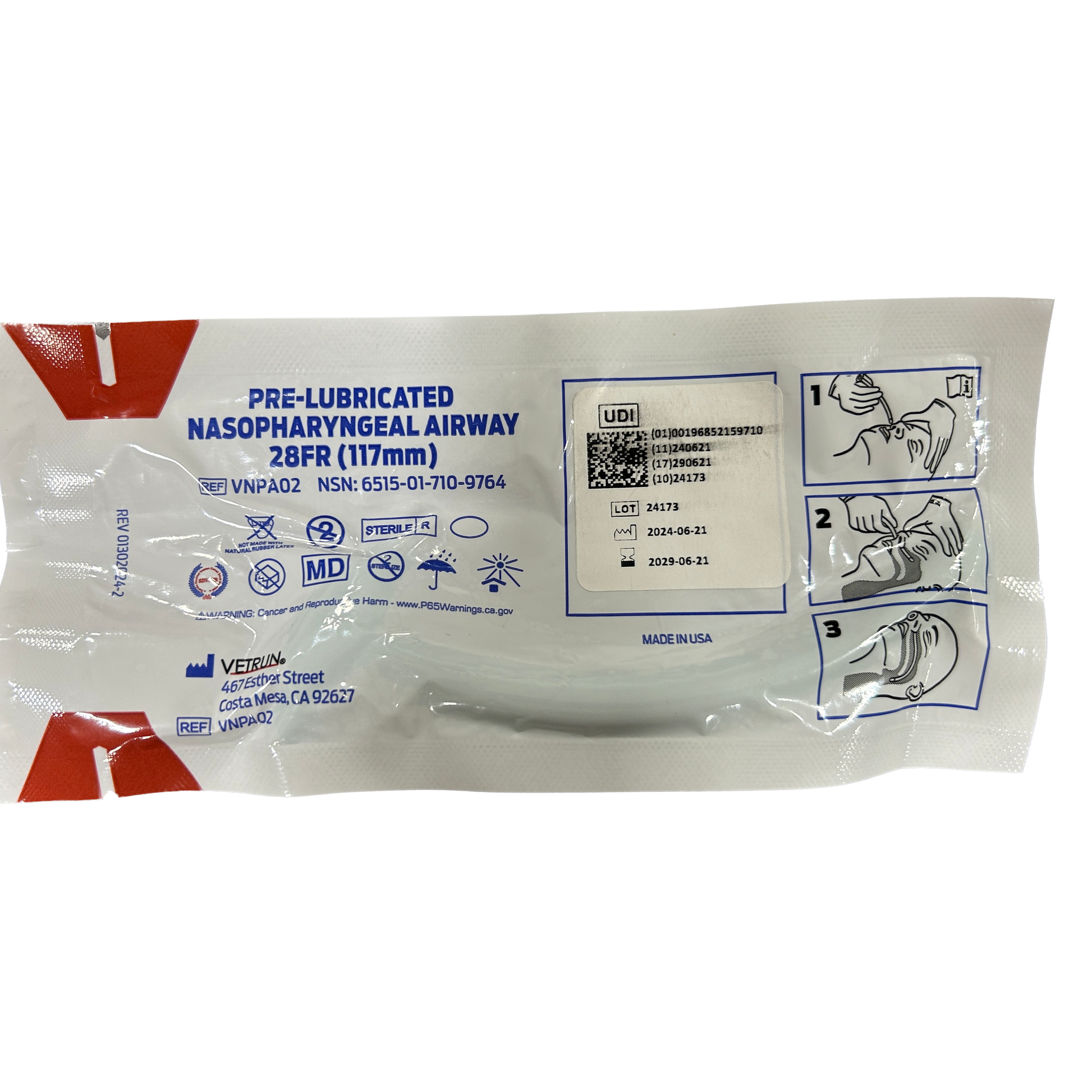 Pre-lubricated Nasopharyngeal Airway, Latex Free, 28F, USA, Ea-Integrated MedCraft