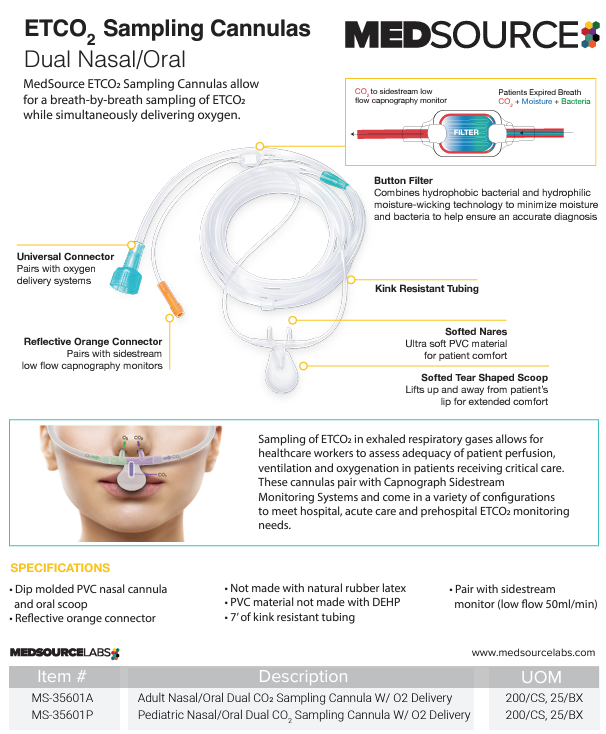 Adult Nasal/Oral ETCO2 Sampling Cannula w/ O2 Delivery, 7ft., BX/25