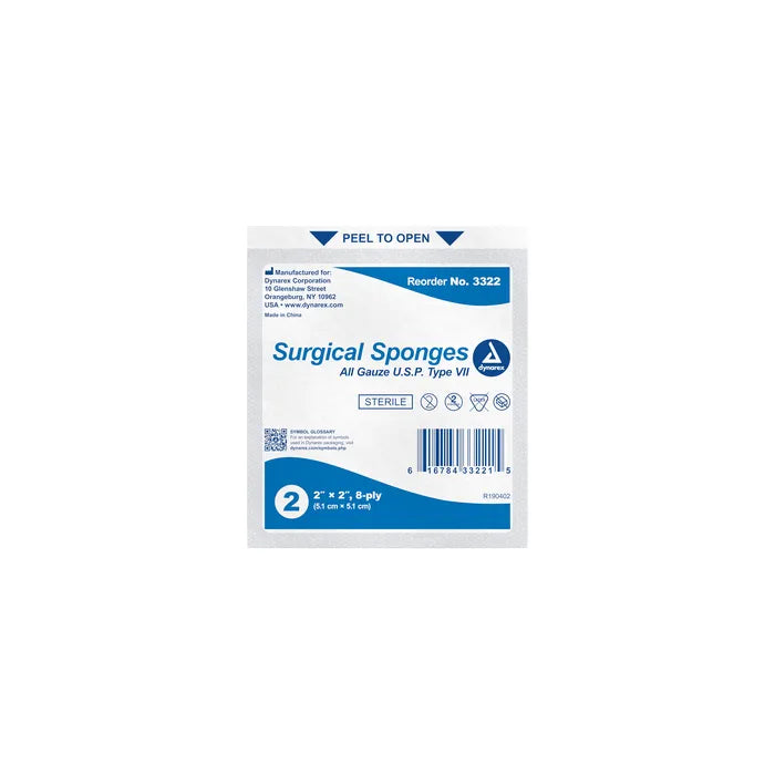 Surgical Gauze Sponge Sterile 2's, 2"x 2" 8 Ply, BX/50-Dynarex-Integrated MedCraft
