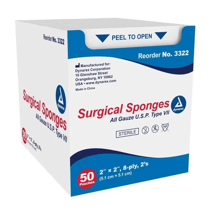 Surgical Gauze Sponge Sterile 2's, 2"x 2" 8 Ply, BX/50-Integrated MedCraft