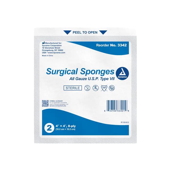 Surgical Gauze Sponge Sterile 2's, 4"x 4" 8 Ply, BX/25-Dynarex-Integrated MedCraft