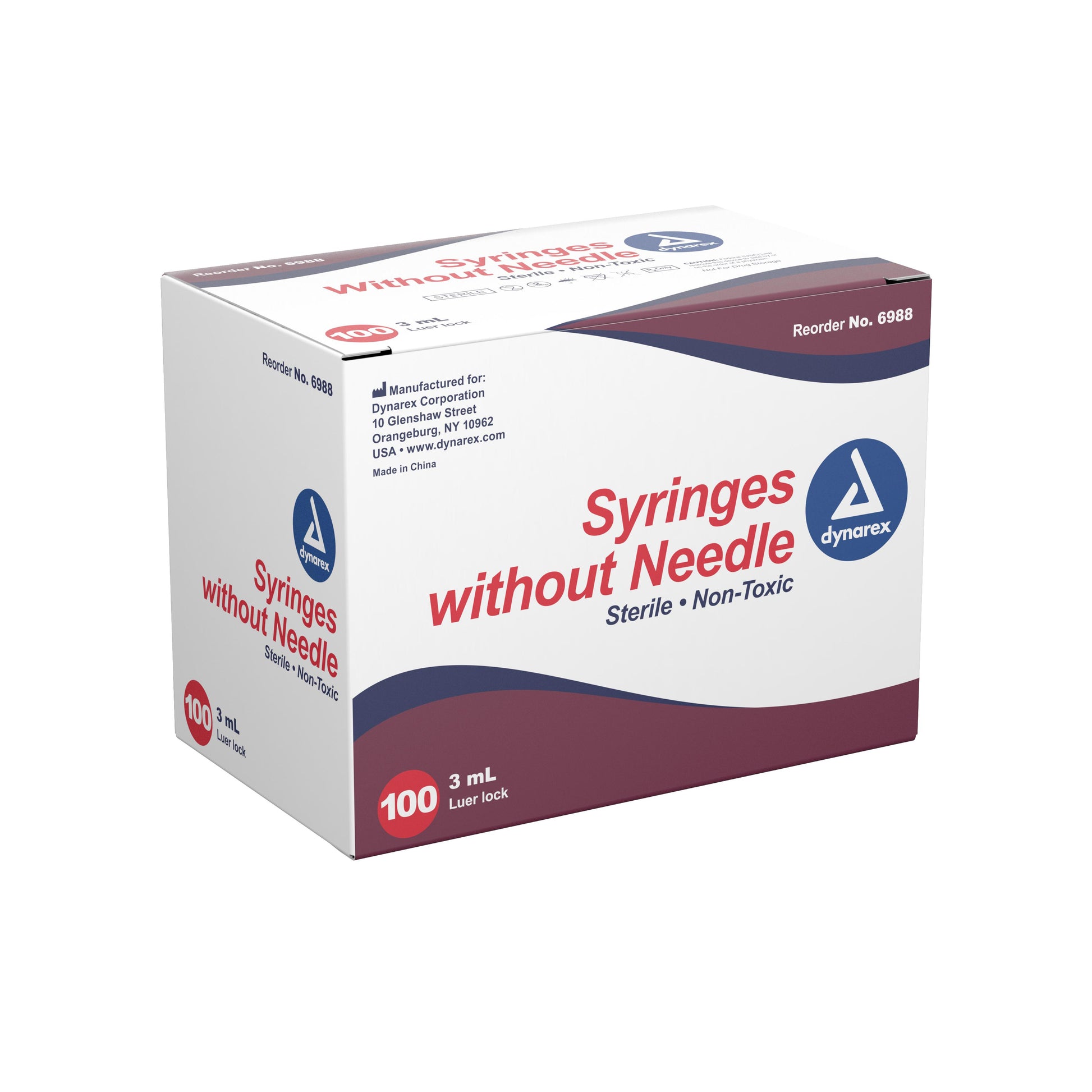 Dynarex - Syringe - Luer Lock 3cc, Box of 100