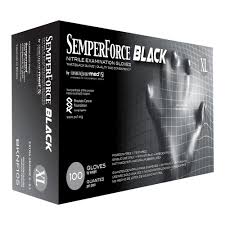 SemperForce Nitrile Exam Glove, Black, PF, Textured, XLG, Bx/100