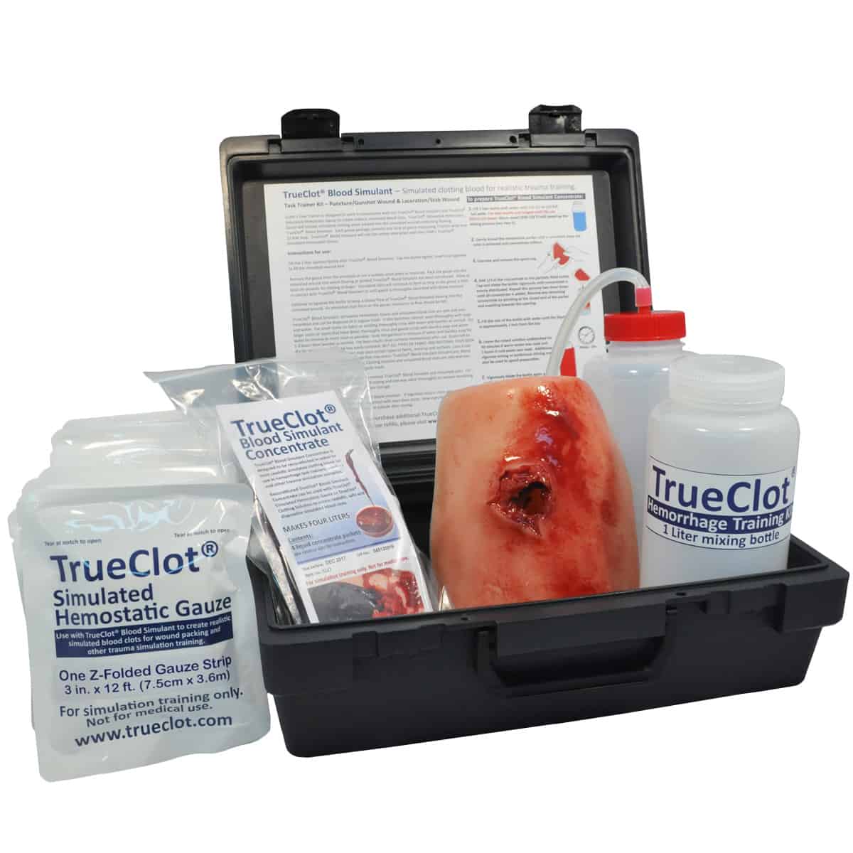 TrueClot Hemorrhage Training Kit, Guns Shot Wound, w/Z-Fold Gauze, Light Skin Tone